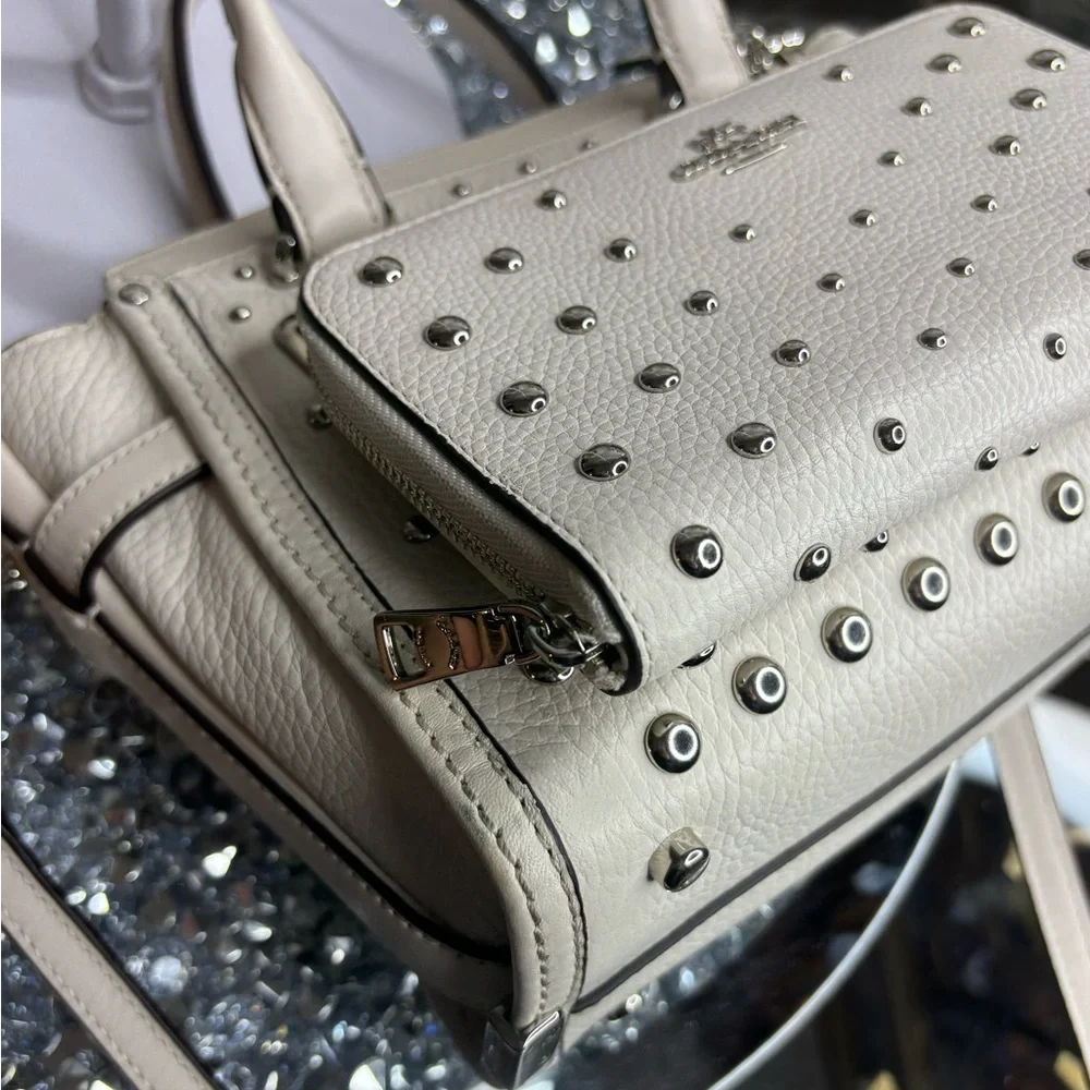 Coach Cream Studded Satchel with Matching Wallet
